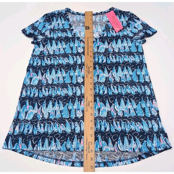 Lilly Pulitzer Etta V-Neck Top Womens S Blue Sails & Stripes T-Shirt Tee NEW NWT - Picture 12 of 14